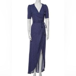 Reformation, floral, wrap, dress, blue, and white!